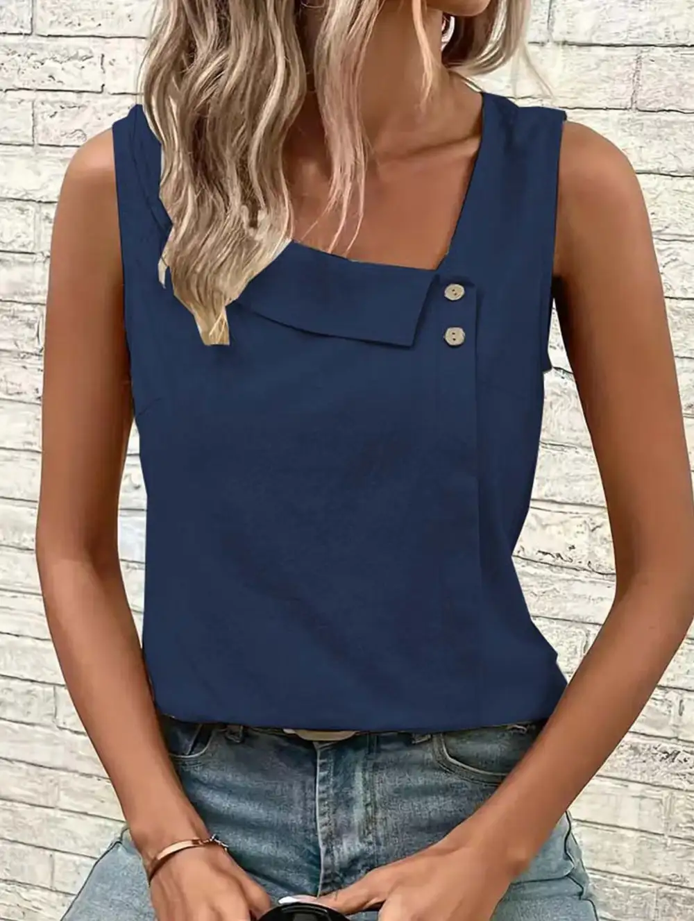 Asymmetric Shoulder Sleeveless Tank Top