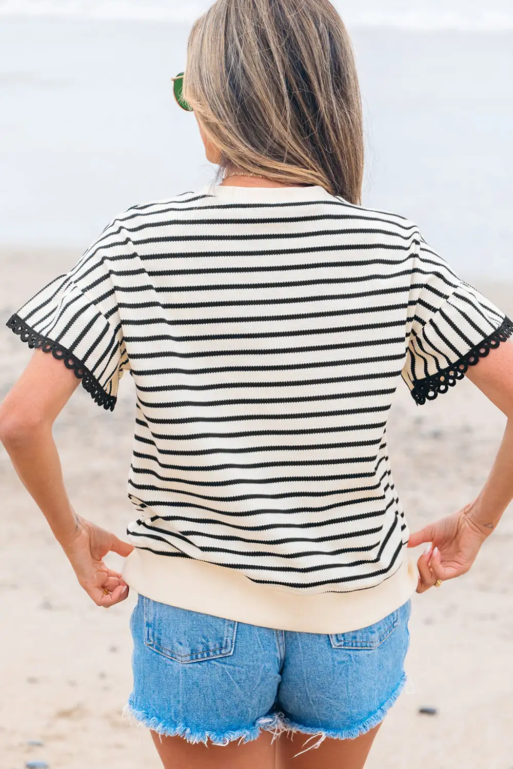 Women's Striped Lace Ruffled Top
