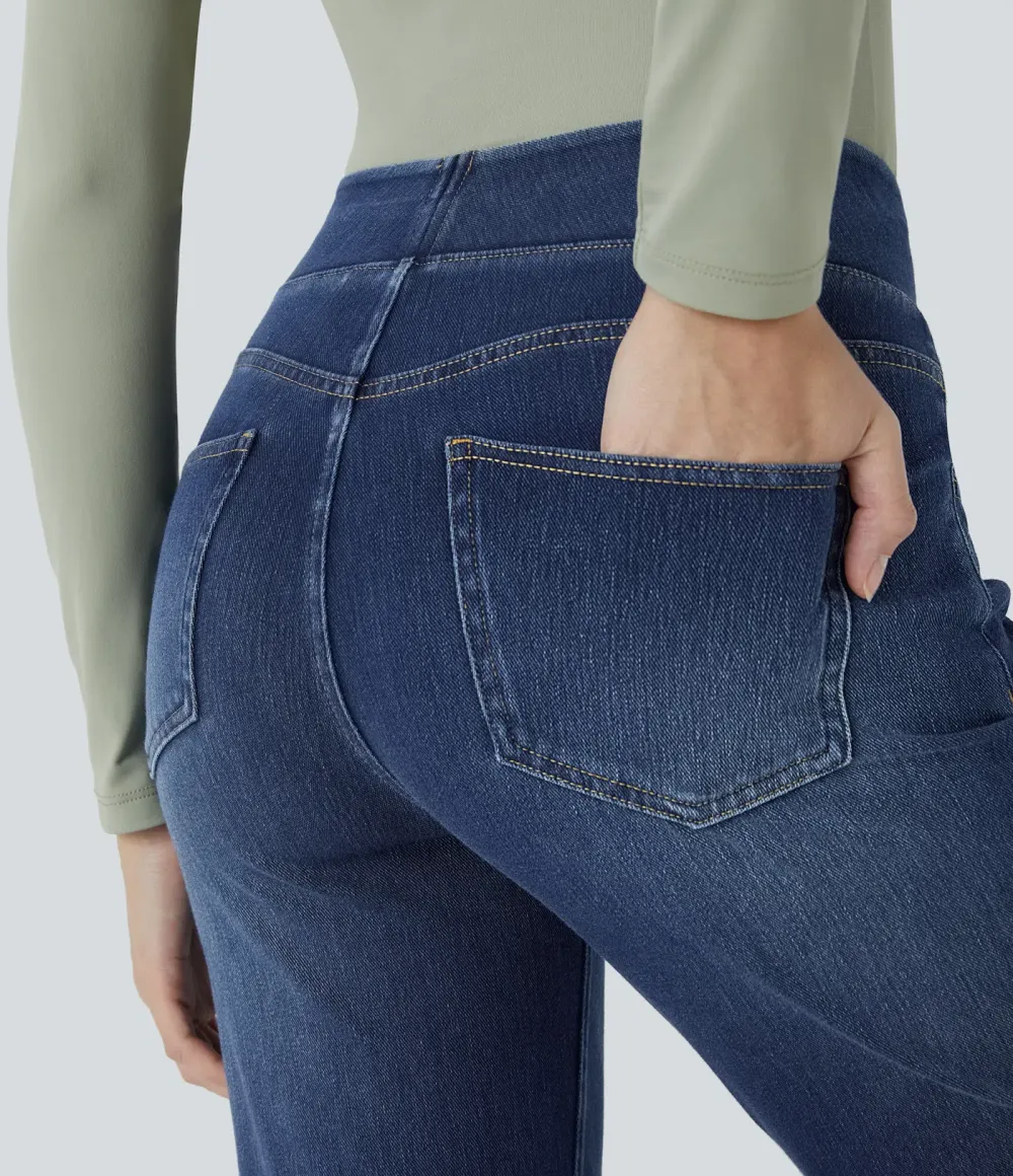 2026🔥 High Waisted Multiple Pockets Washed Stretchy Knit Casual Bootcut Jeans