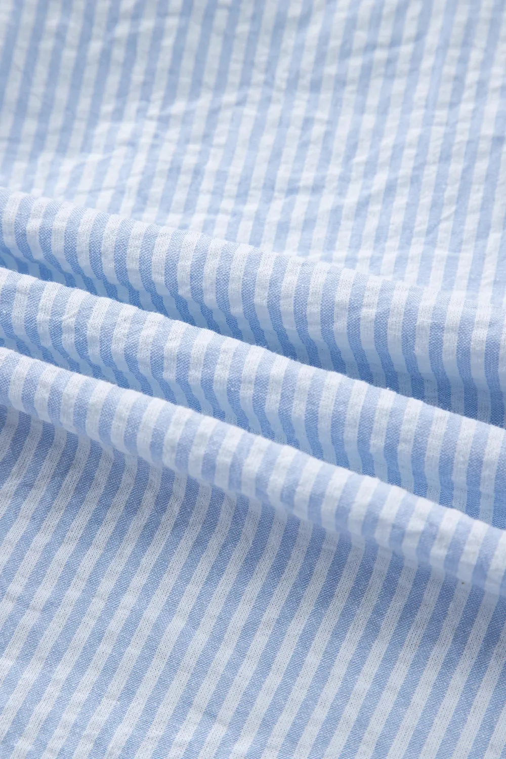 Sky Blue Stripe Floral Embroidered Shirt