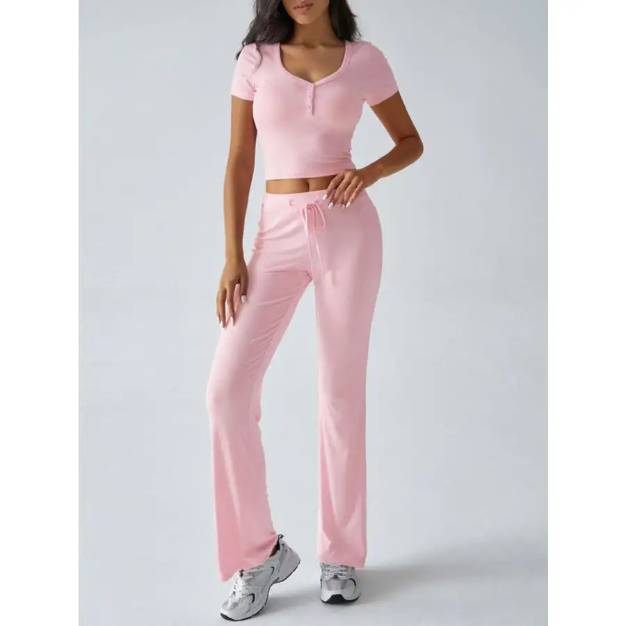Short Sleeve Top and Drawstring Pants Set
