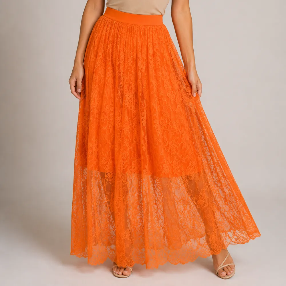 Mesh Floral Maxi Skirt
