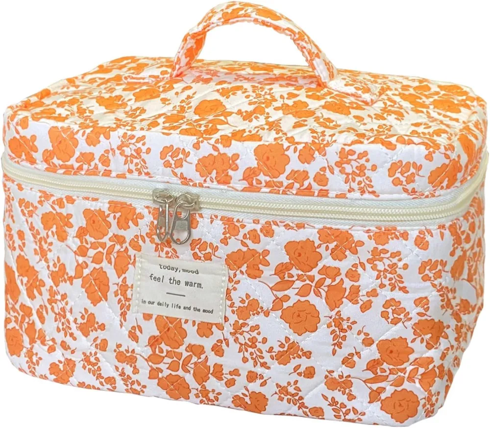 Quilted Floral Travel Makeup Bag