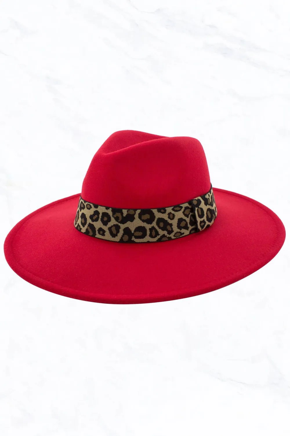 Big Brim Peach Heart Top Jazz Hat Wide Leopard Belt