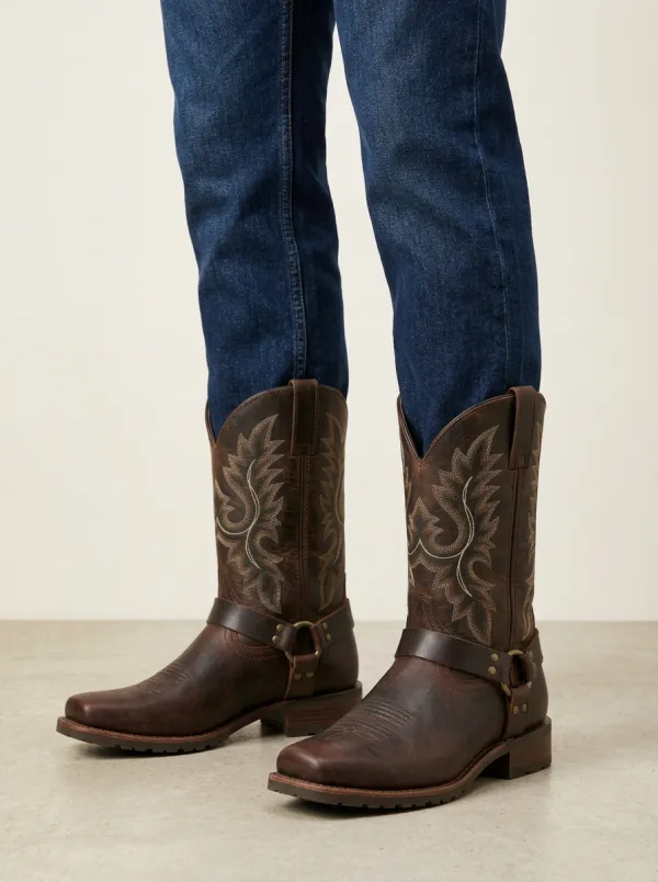 Men's Western Cowboy Embroidered Harness Leather Boots