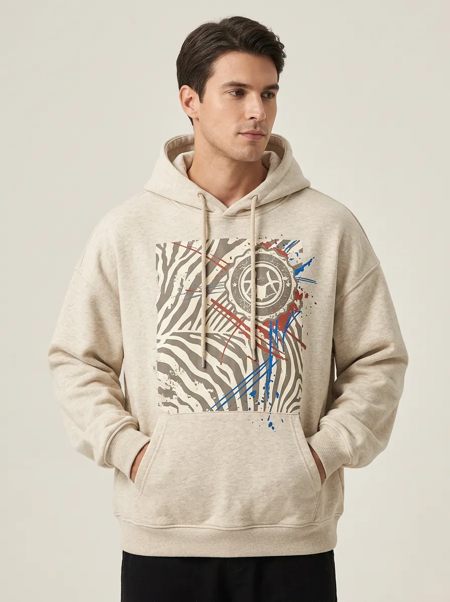 Unisex Zebra Stripe Graphic Badge Hoodie