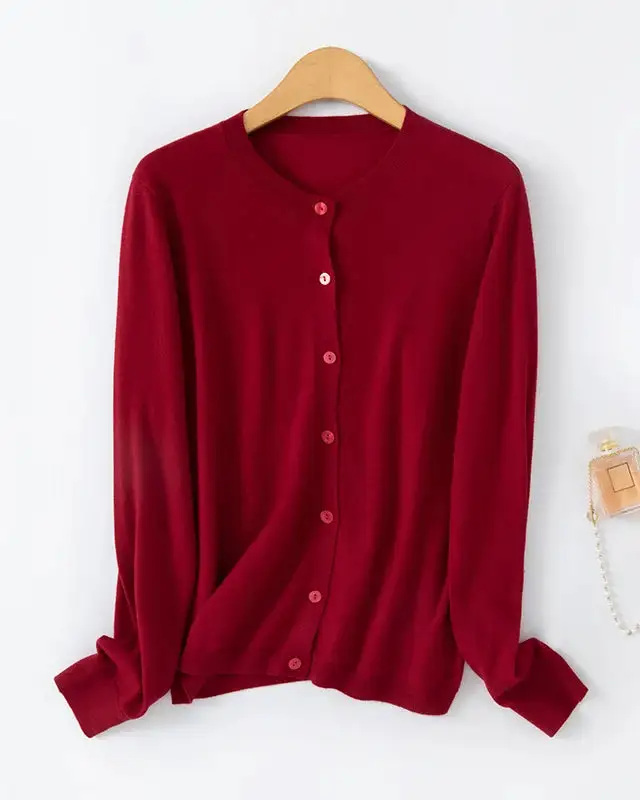 Wool-Blend Wool Button-Front Crew-Neck Cardigan