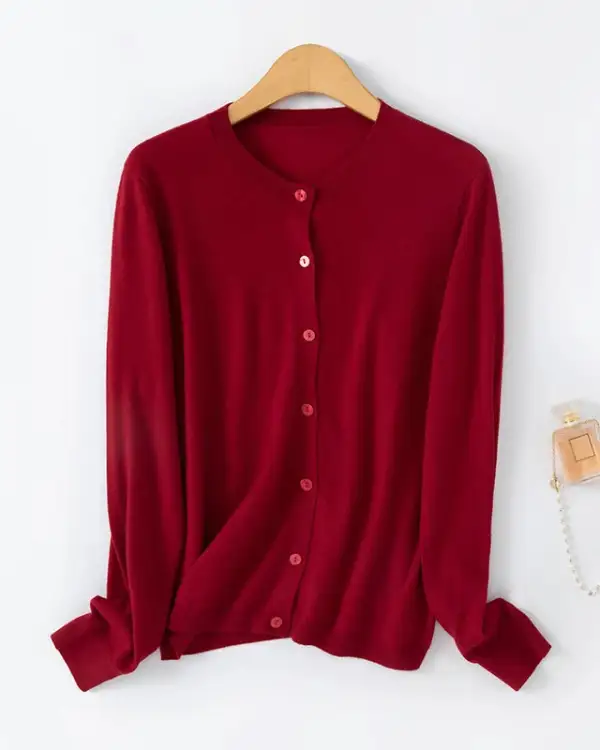 Wool-Blend Wool Button-Front Crew-Neck Cardigan