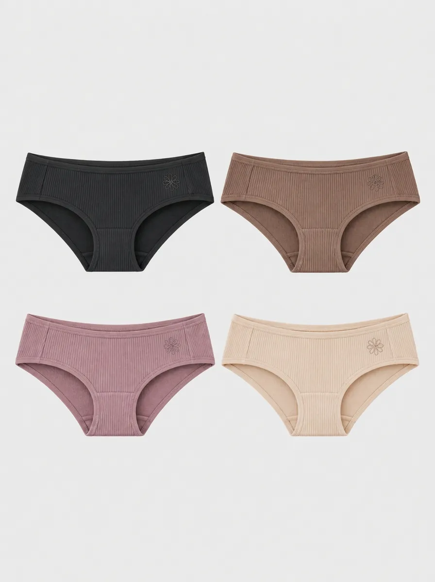 Women's Multicolor Ribbed Briefs with Floral Embroidery 4-Pack