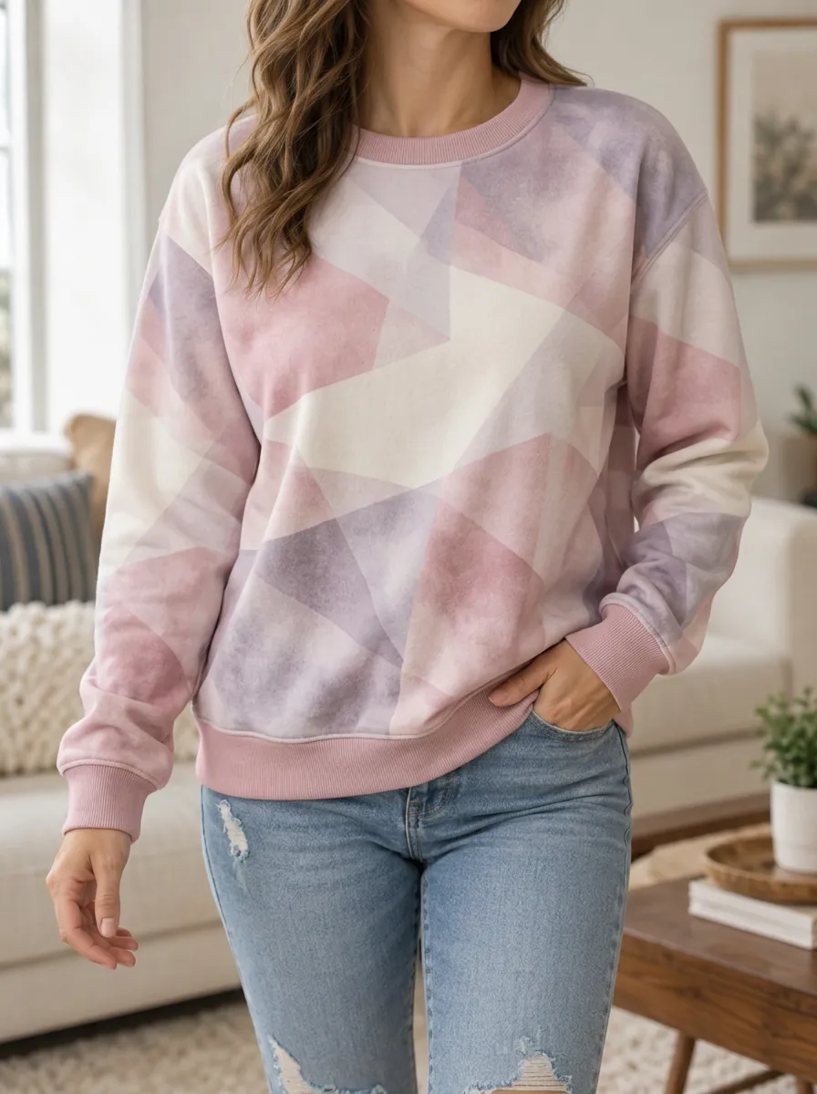 Women's Geometric Print Crewneck Sweatshirt Crew Neck