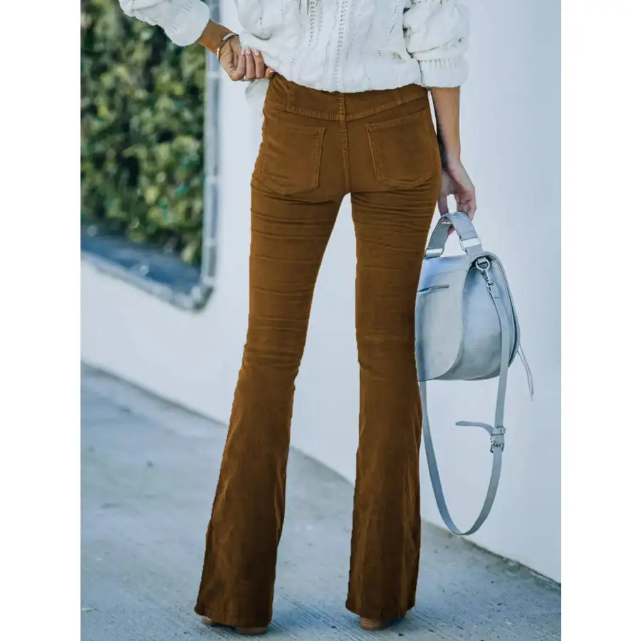 Full Size Corduroy Flare Pants Plus Size