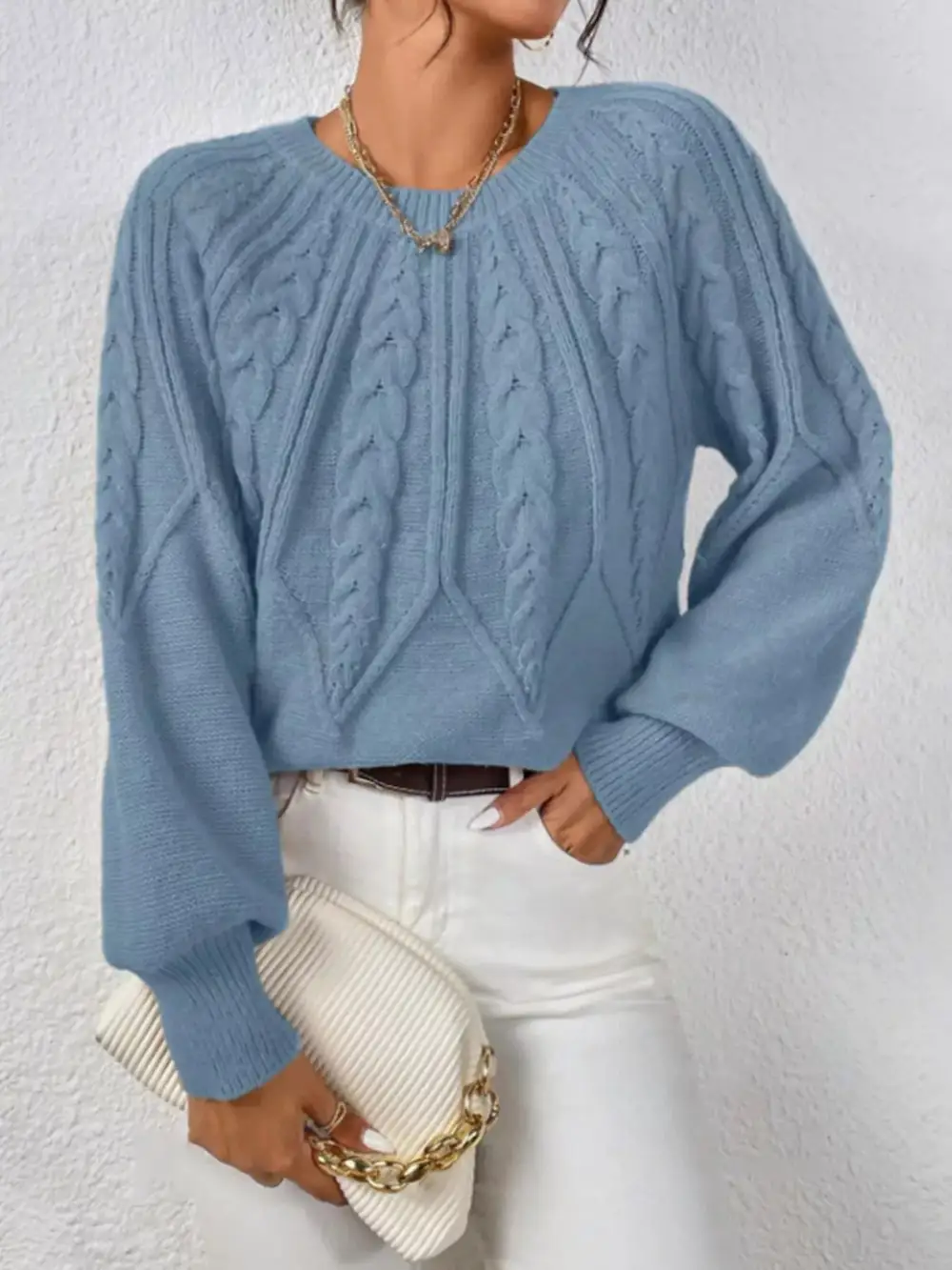 Essential Long Sleeve Cable Knit Sweater
