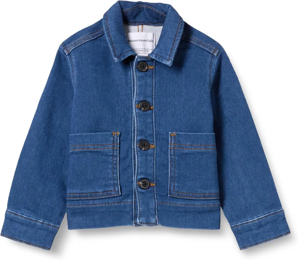 Amazon Essentials Unisex Kids and Toddlers' Relaxed Fit Denim Chore Jacket, Long Sleeve, Kids Outerwear