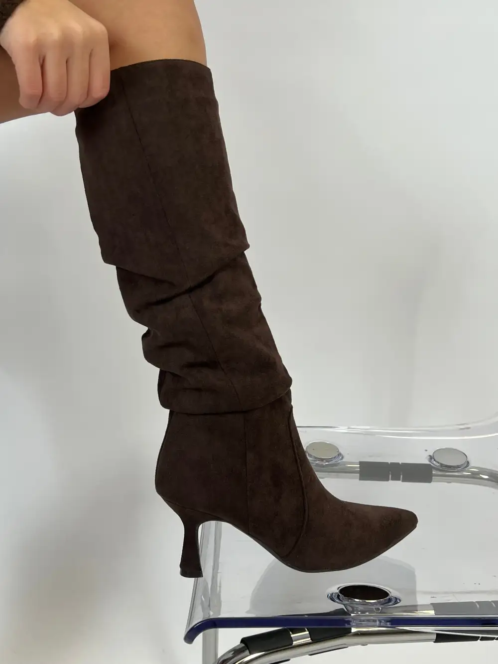 Fitted Suede Look Heeled Boots