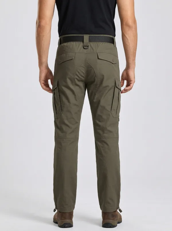 Men's Tactical Integrated-Belt Adjustable-Belt Webbing-Belt D-Ring Cargo-Pocket Grid-Weave Cargo Pants