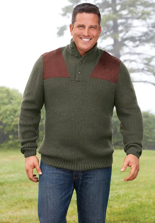 Patch Sweater with Mock Neck