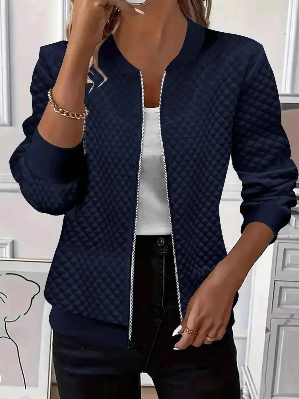 Textured Zip-Up Long Sleeve Jacket