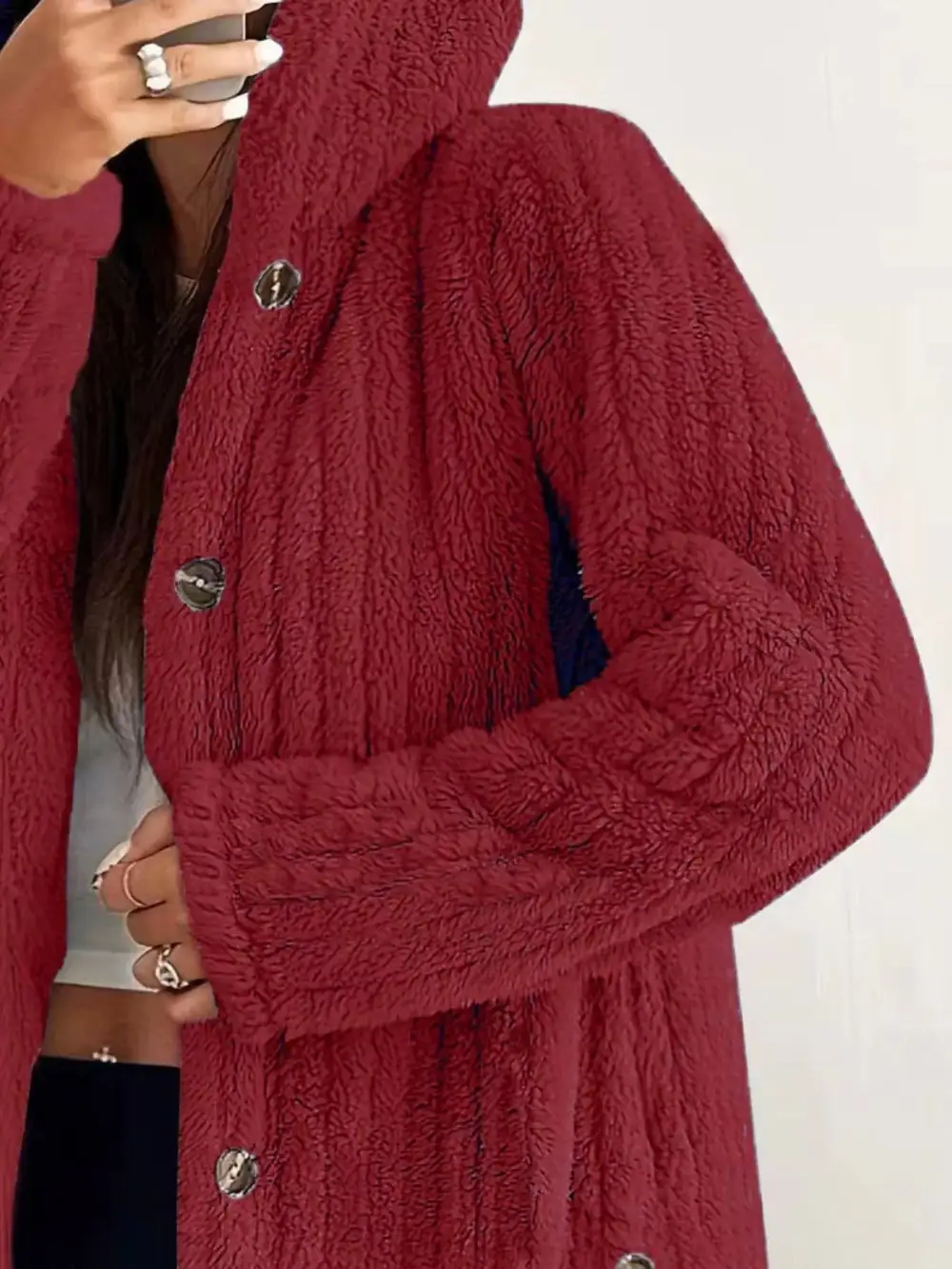 Full Size Fleece Button Up Hooded Outerwear Plus Size
