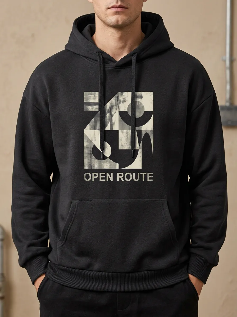 Men's Everyday Open Route Geometric Abstract Print Hoodie