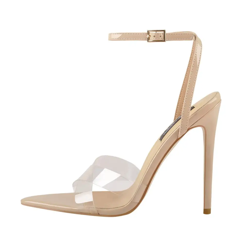 Clear Cross Band Pointed Open Toe High Heel Sandals
