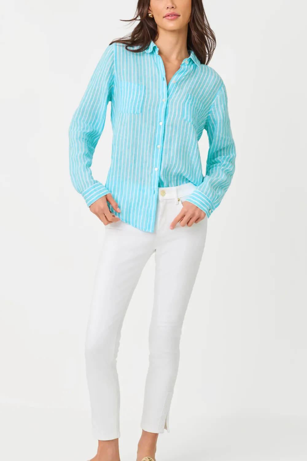 Button Long Sleeve Stripe Shirt