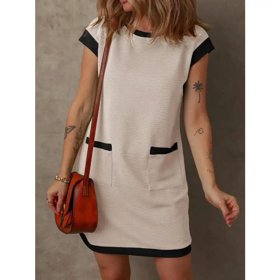 Round Neck Cap Sleeve Mini Dress