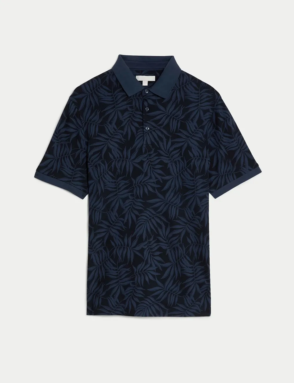 Navy Leaf Print Pure Cotton Polo Shirt
