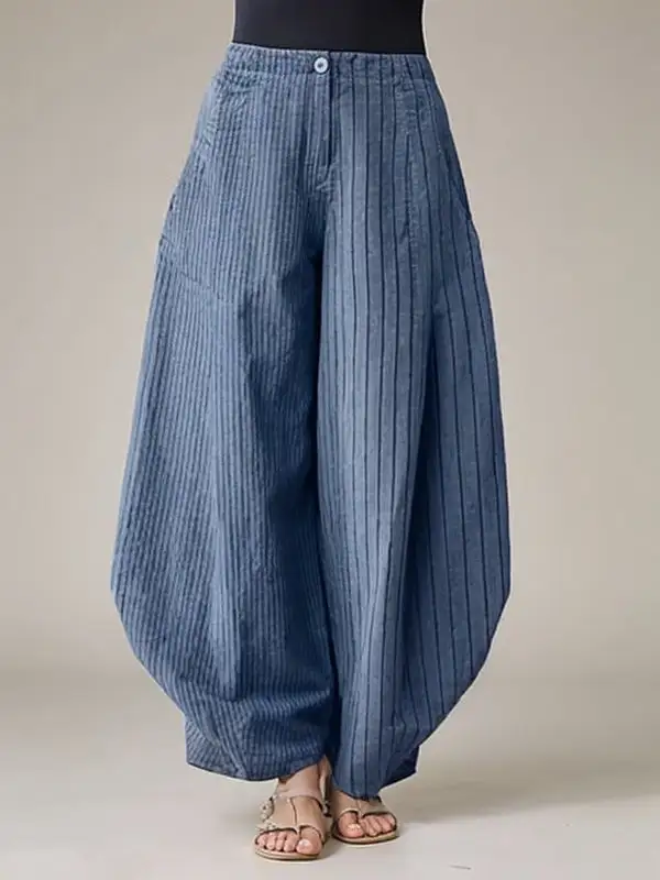 Women's Loose Fit Striped Button Detail Harem Pants