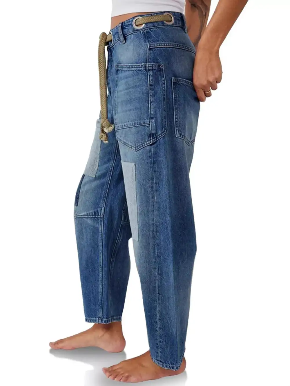 Tailored Wide Leg Washed Denim Jeans