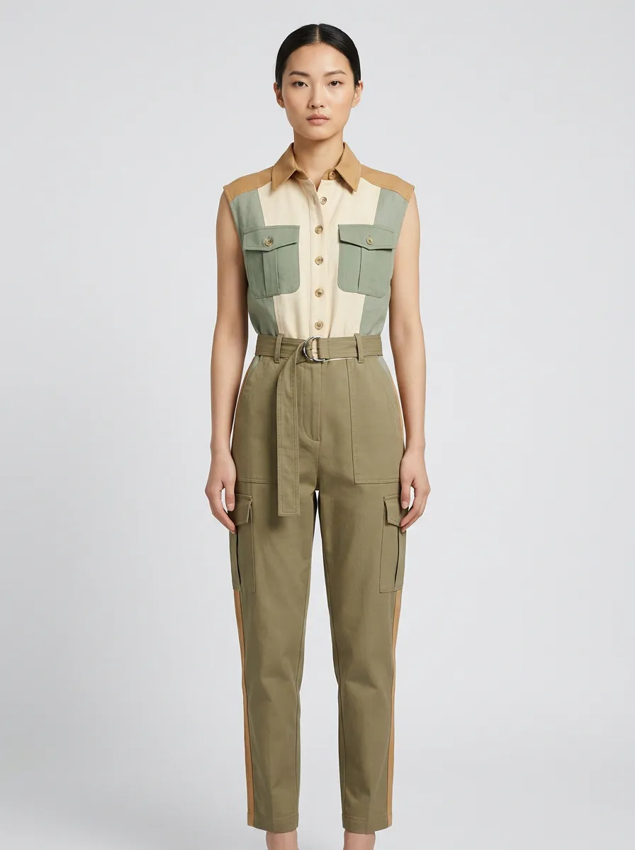 Women's Marin Utility Colorblock Sleeveless Belted Jumpsuit