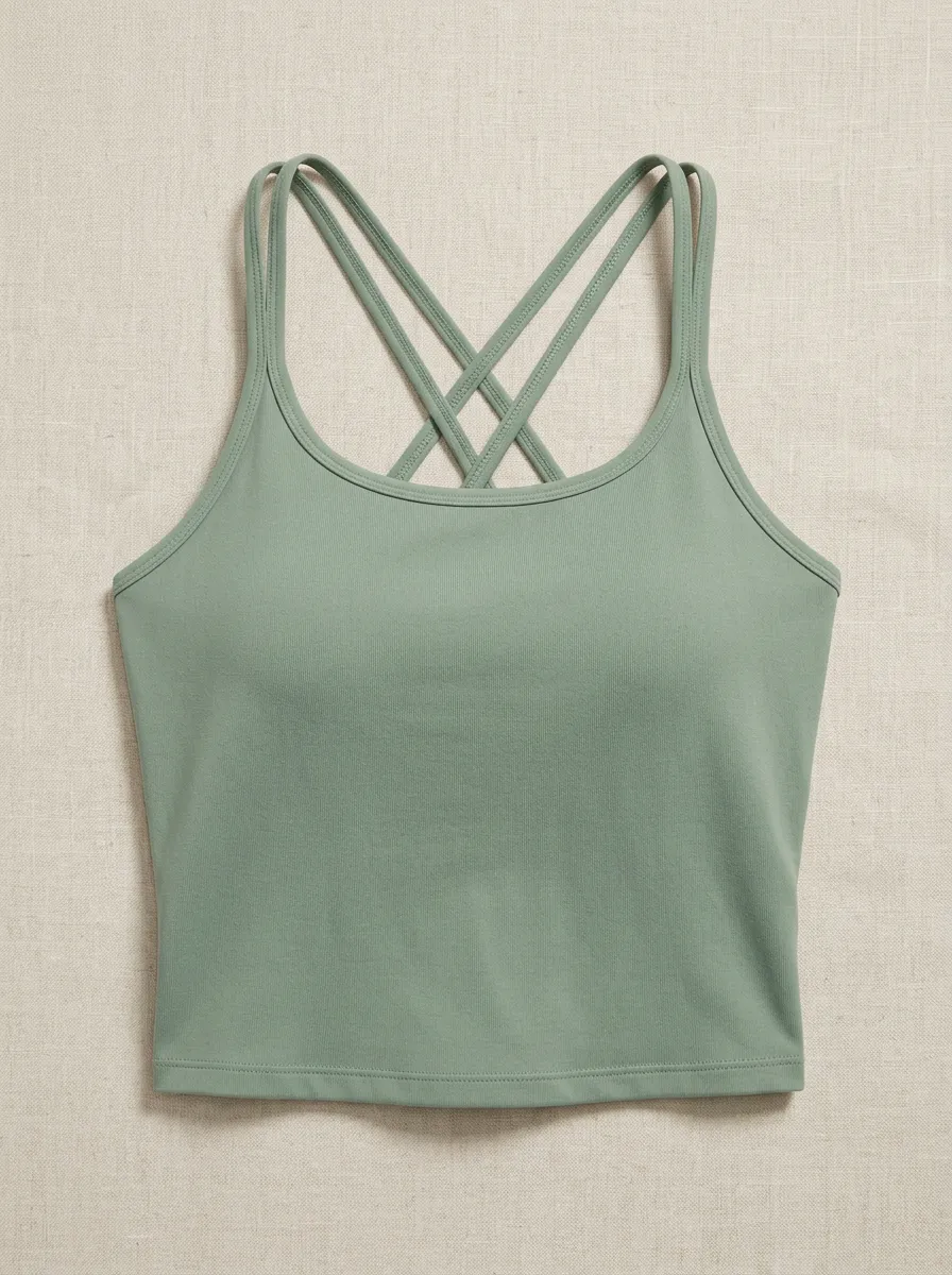 Women's Yoga Fitness Sage Green Crisscross Back Crop Top