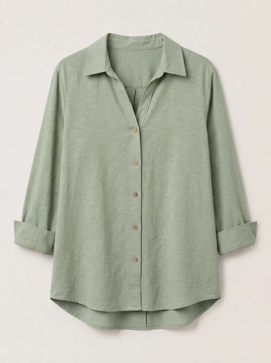 Women's Sage Green Cotton Linen Blend Button Down Shirt