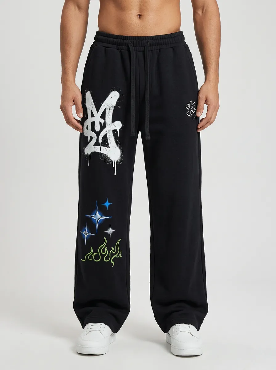 Unisex Streetwear Graffiti Flame Star Sweatpants
