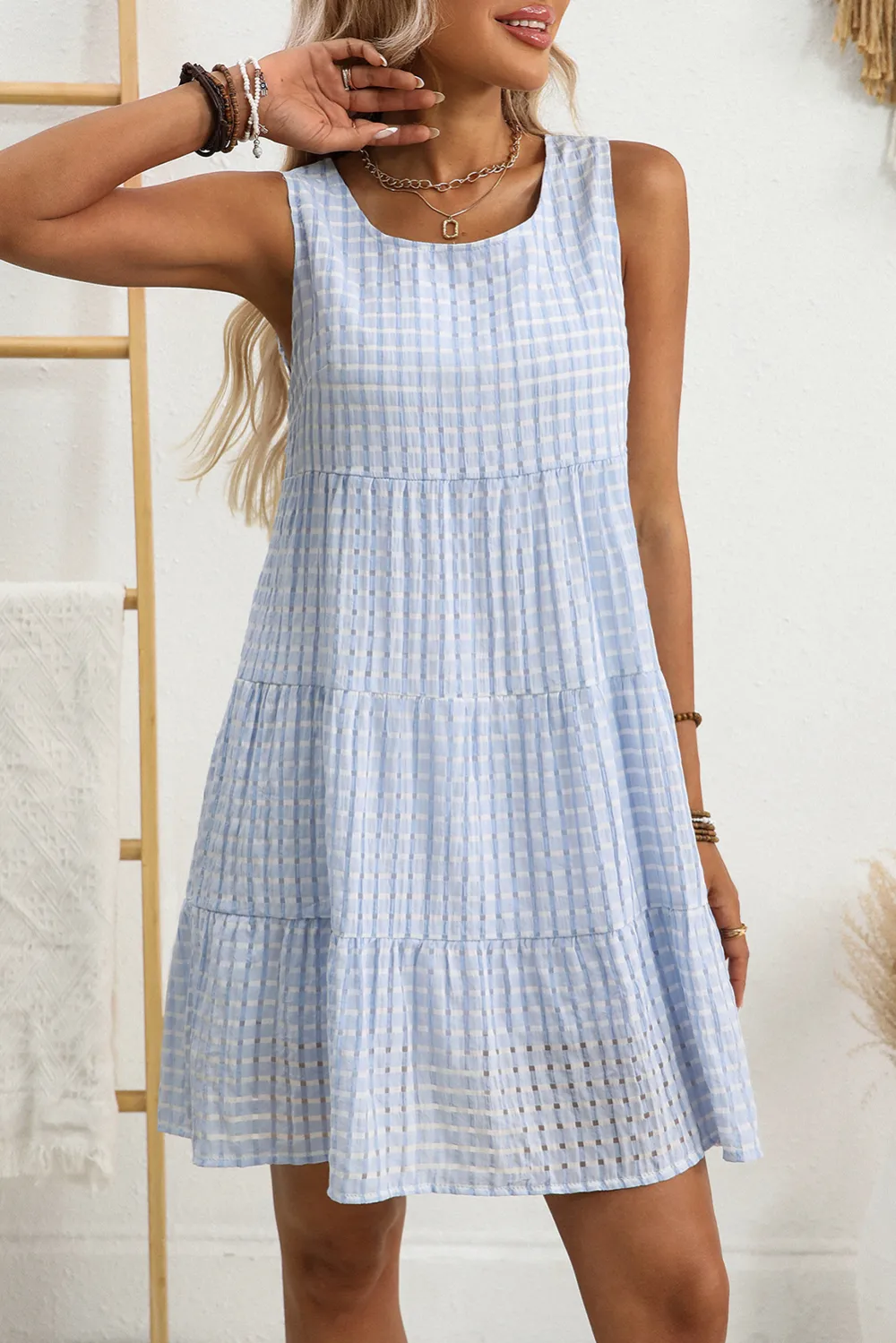 Subtle Tiered Tie Detail Mini Dress