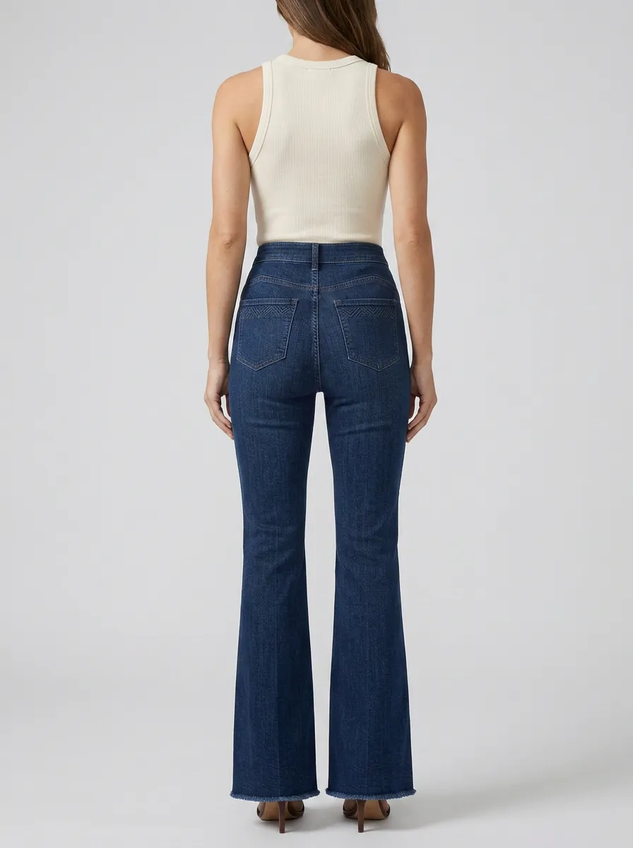 Women's Geometric Side Stripe High Rise Flare Jeans