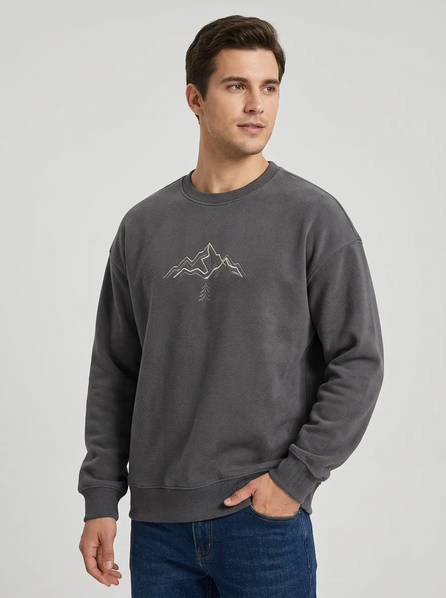 Men's Charcoal Outdoor Mountain Tree Fleece Sweatshirt