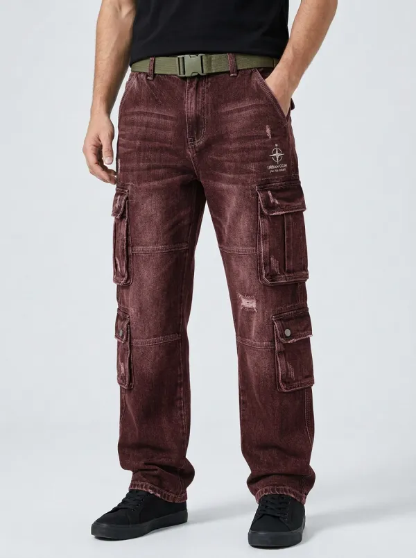 Men's Urban Compass Graphic Distressed Graphic Cargo Pants