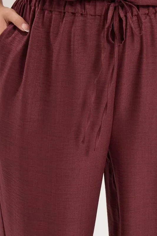 Wine Red Textured Wide Leg Trousers