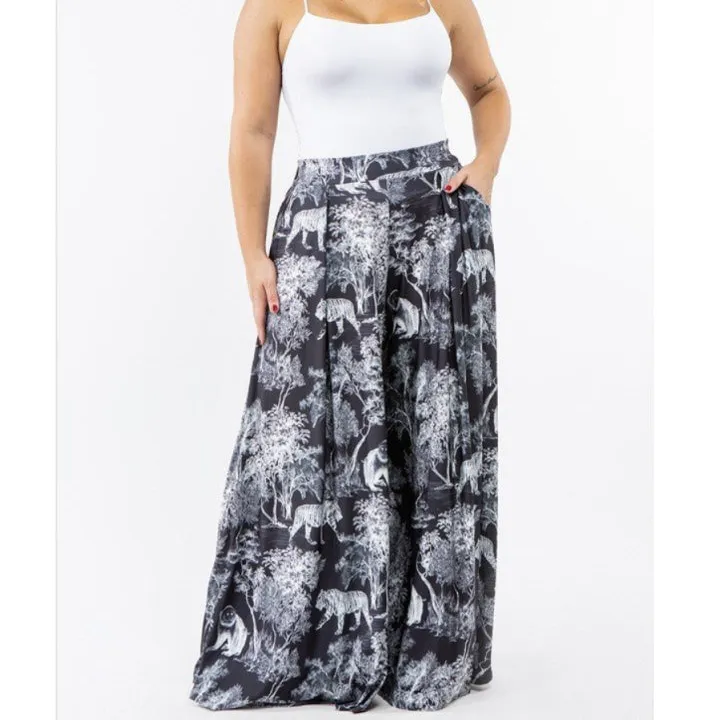 And Jungle Animals Plus Size Palazzo Pants with Pockets