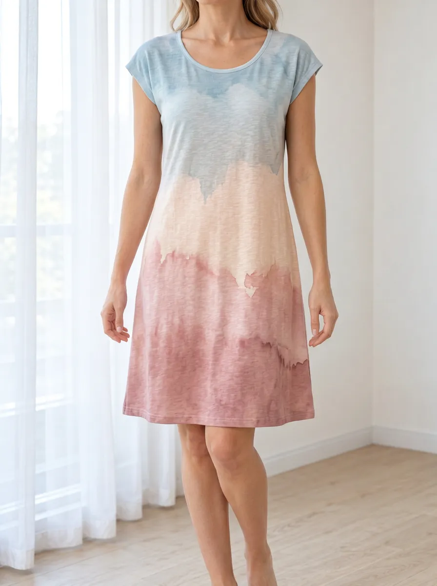 Women's Pastel Watercolor Gradient Printed Dress