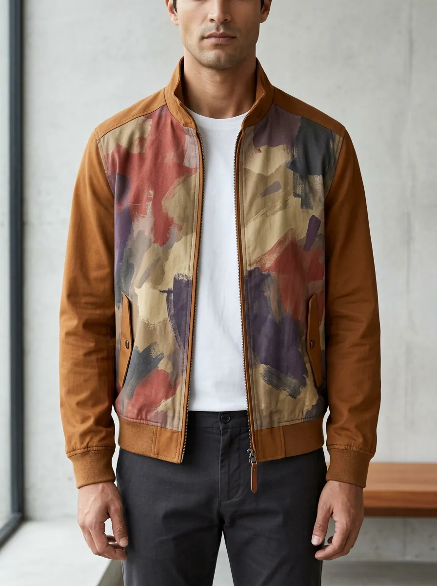Men's Abstract Art Pattern Printed Bomber Jacket