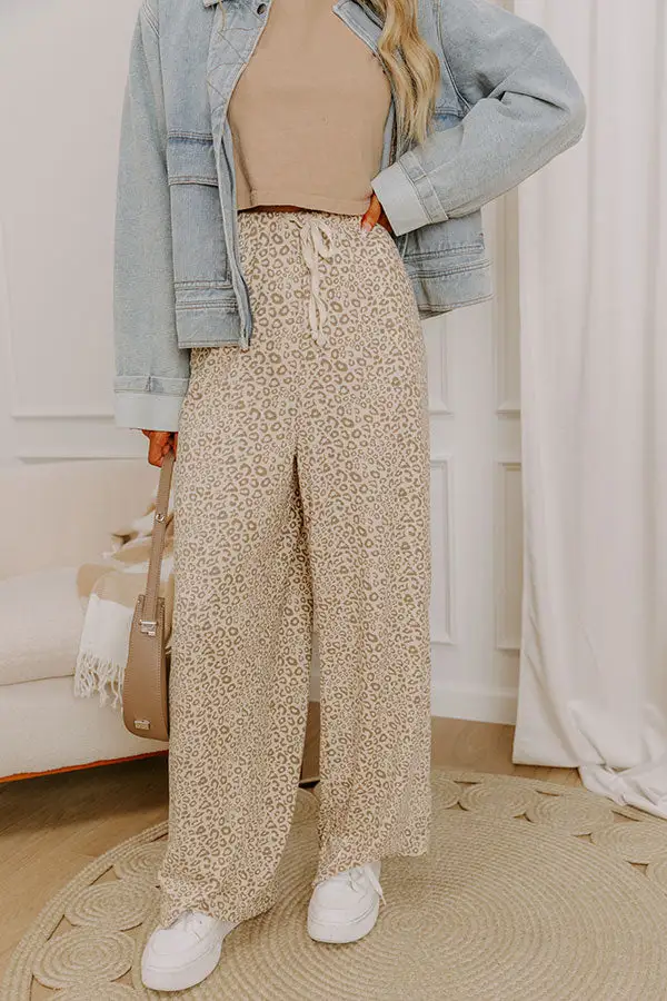 High Waist Wide Leg Leopard Drawstring Pants