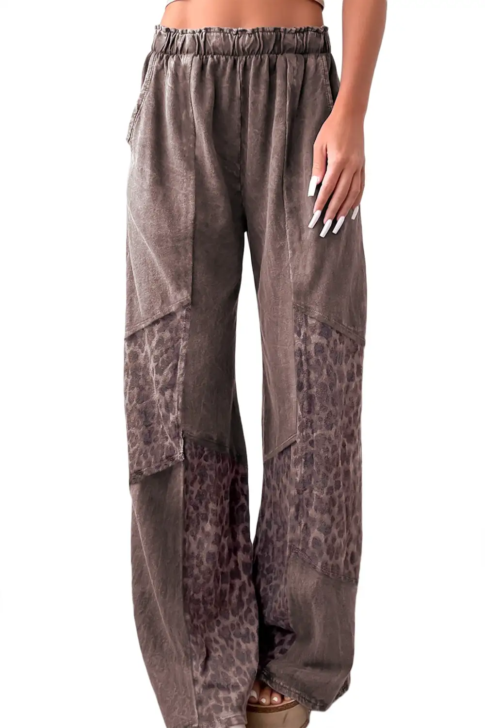 Wash Leopard Patchwork Loose Trousers