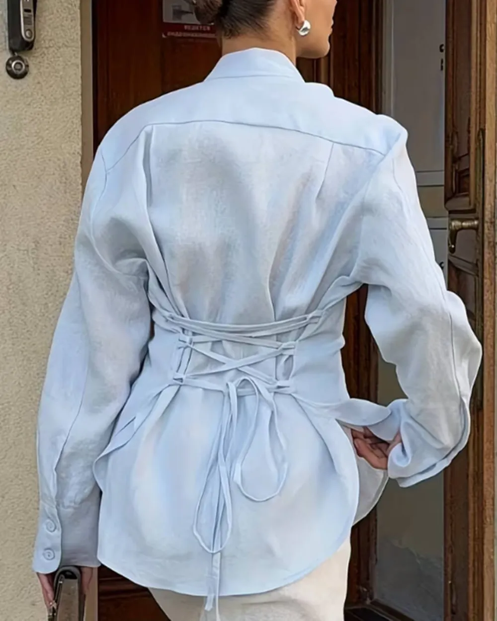 Back-Tie Long-Sleeve Blouse