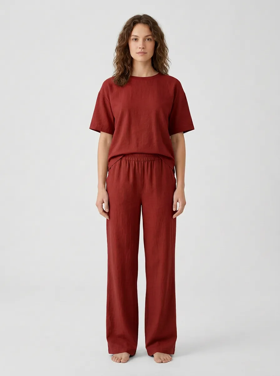 Women's Relaxed Drop-Shoulder Top And Straight-Leg Trouser Lounge Set