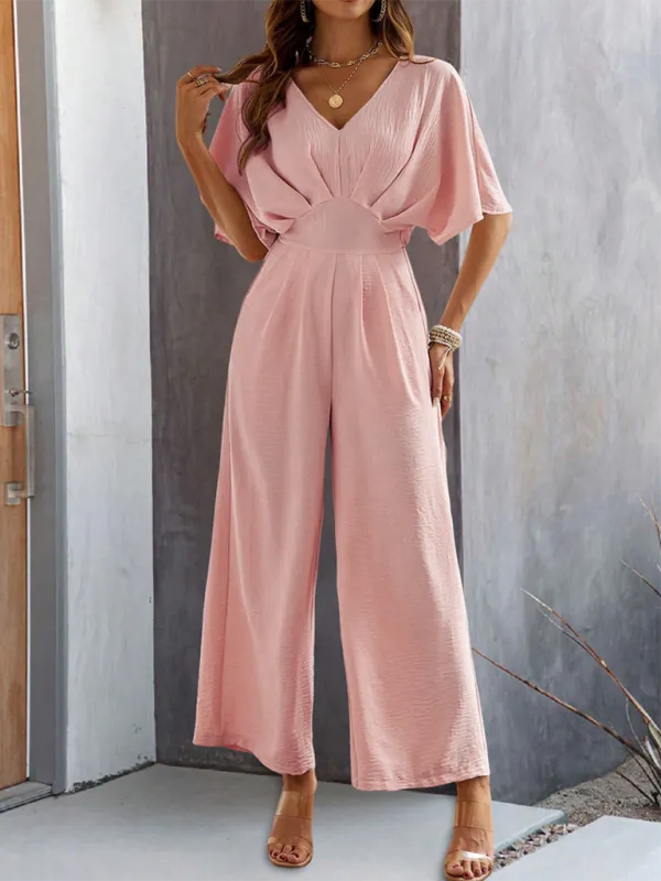 Short Sleeved Clean Wide Leg Jumpsuit Shorts