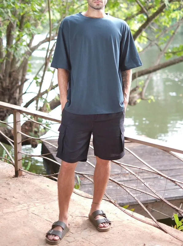 Black Linen Cargo Shorts