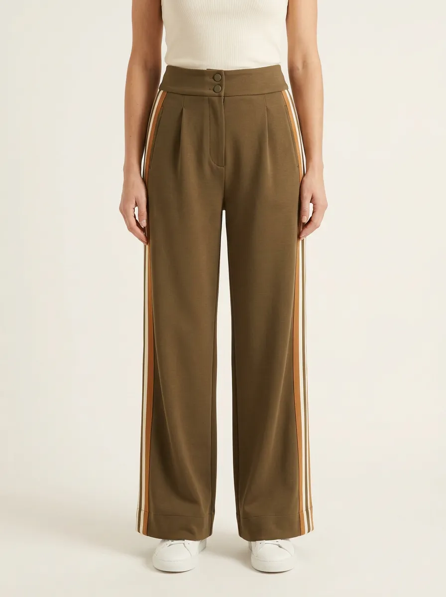 Women's High-Rise Double-Button Triple-Stripe Wide-Leg Trousers