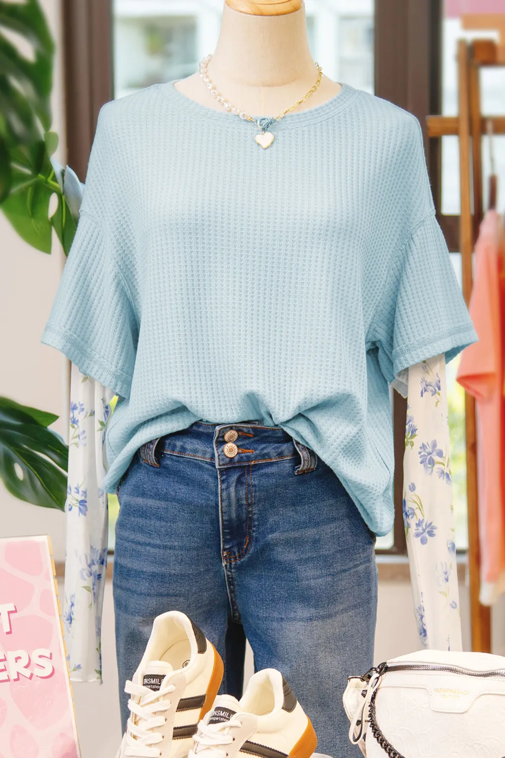 Beau Blue Floral Lace Sleeve Top