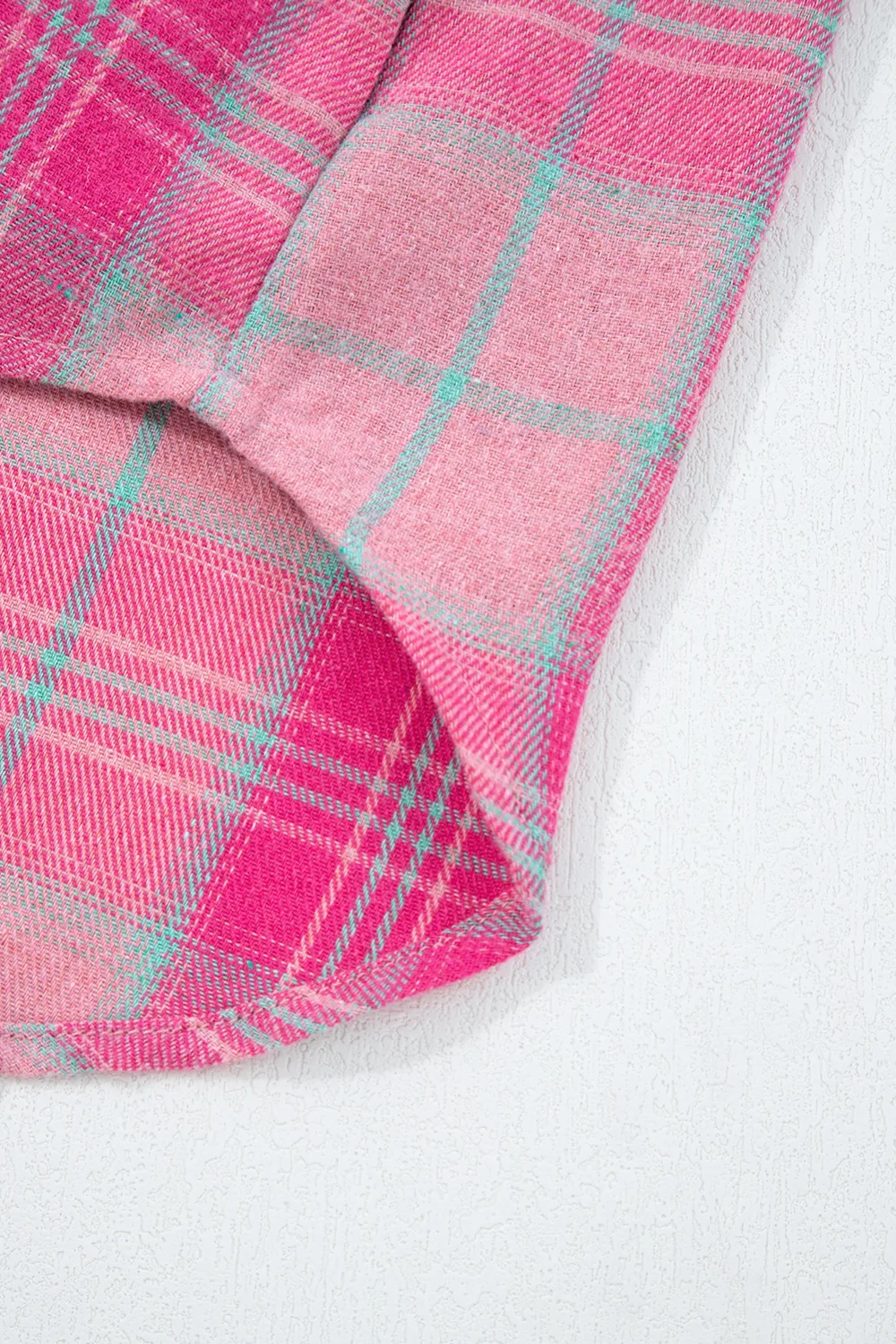 Sachet Pink Plaid Print Rounded Shirt